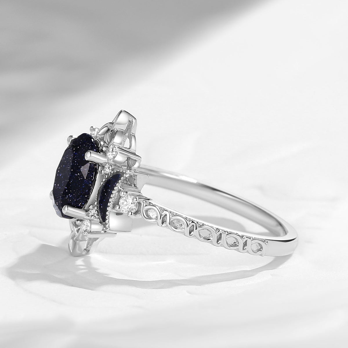 Celtic Moon - Vintage Inspired Oval Cut Blue Sandstone Celtic Engagement Ring