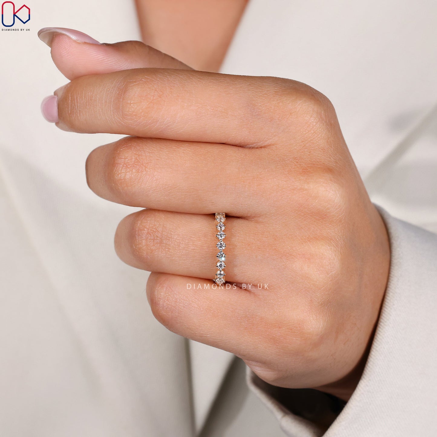 Yellow Gold Round Diamond Half Eternity Band