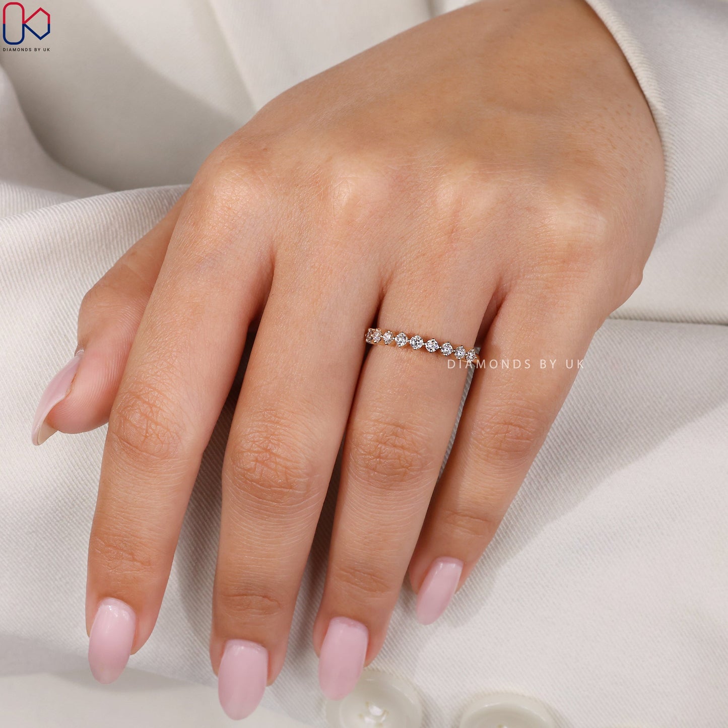 Yellow Gold Round Diamond Half Eternity Band