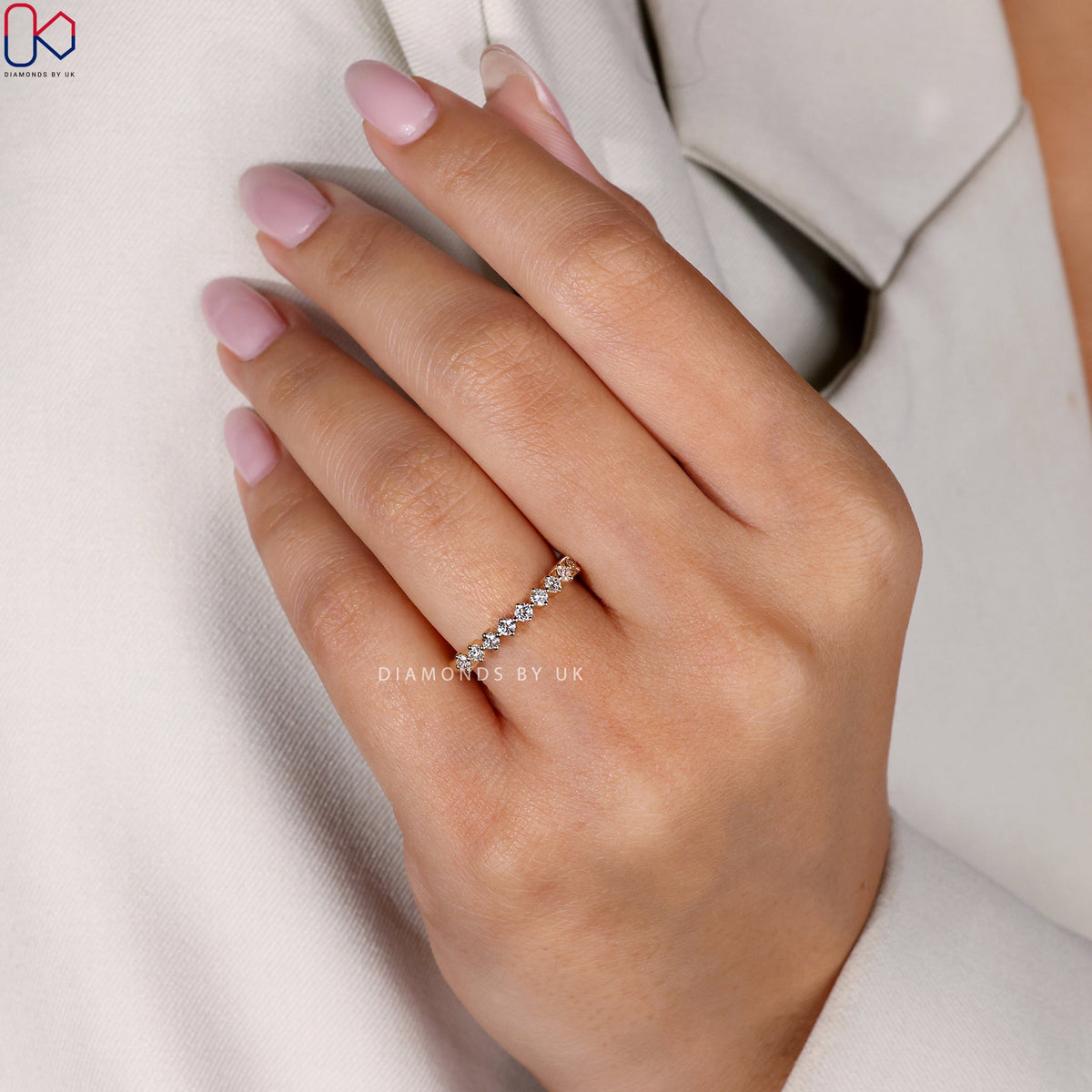 Yellow Gold Round Diamond Half Eternity Band