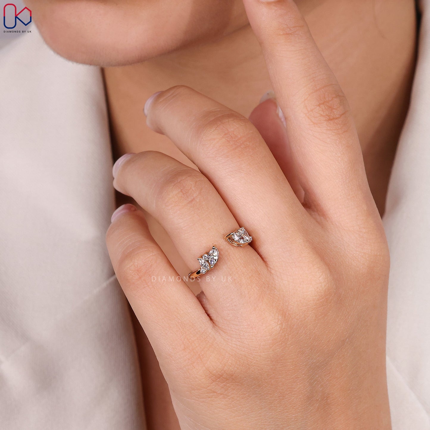 Marquise and Round cut Open Gap Wedding Band
