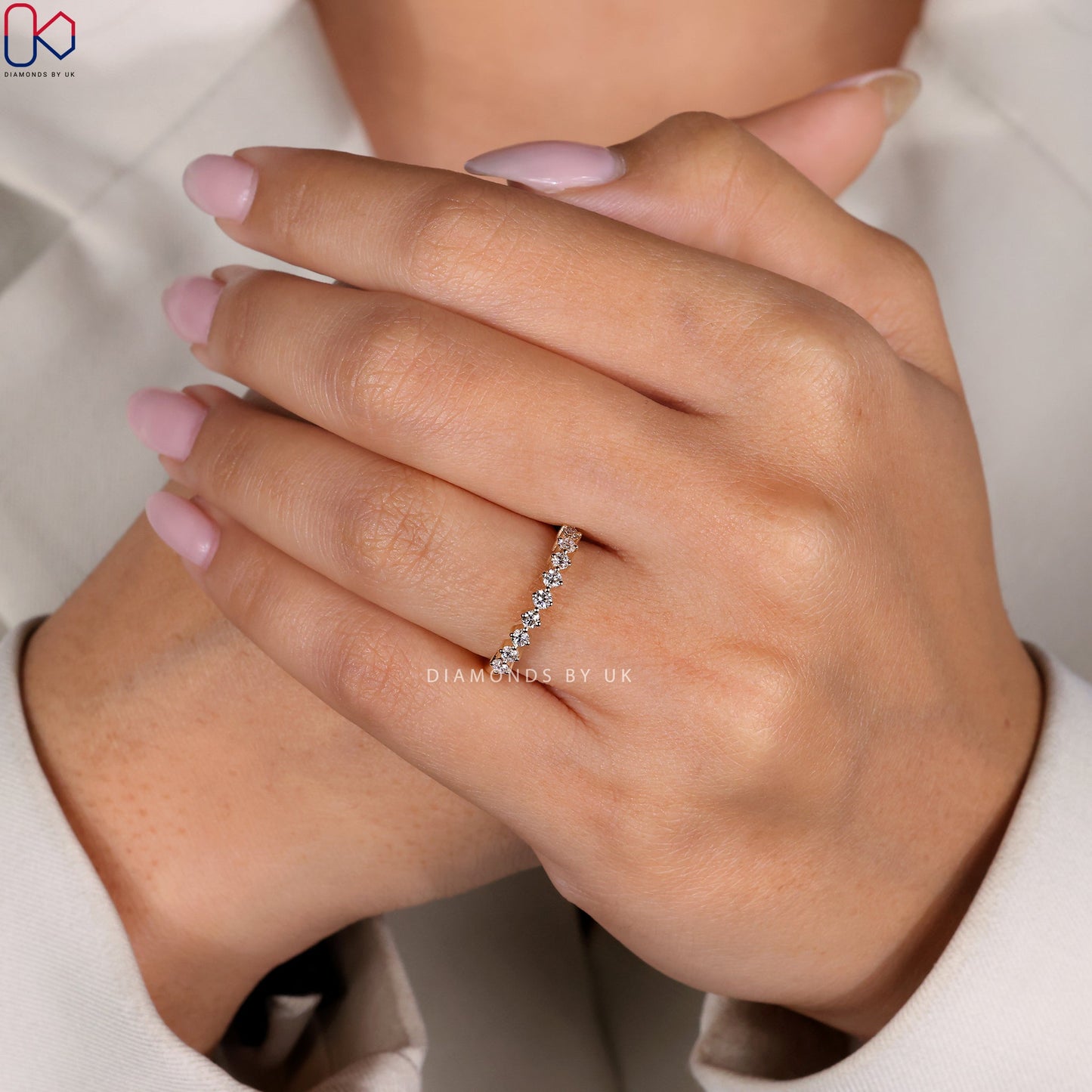 Yellow Gold Round Diamond Half Eternity Band