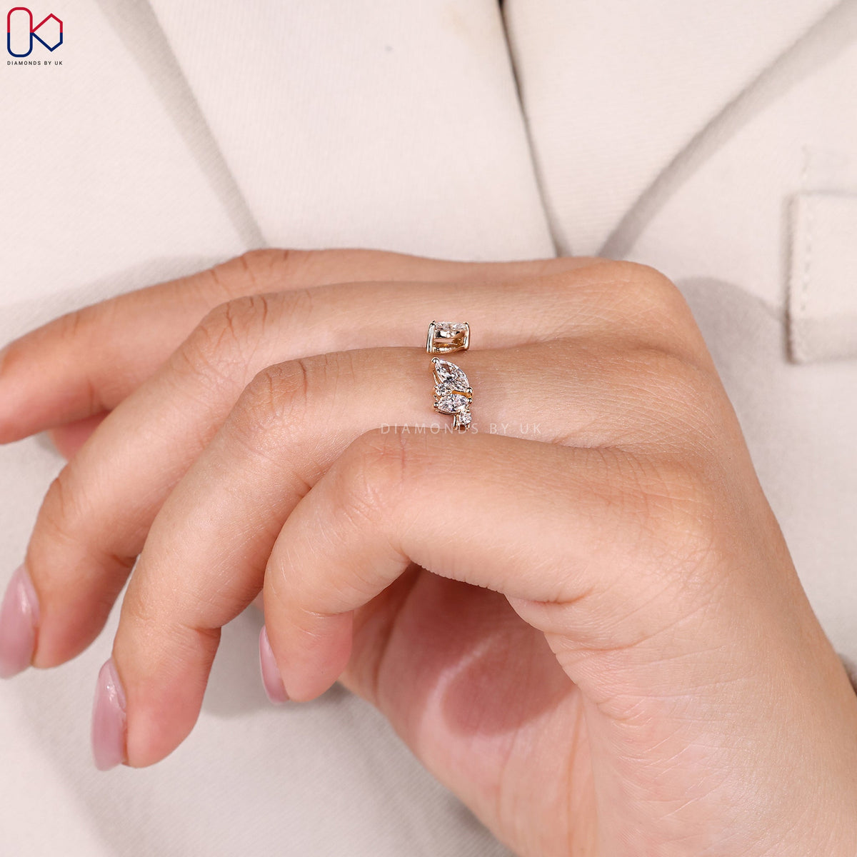 Marquise and Round cut Open Gap Wedding Band