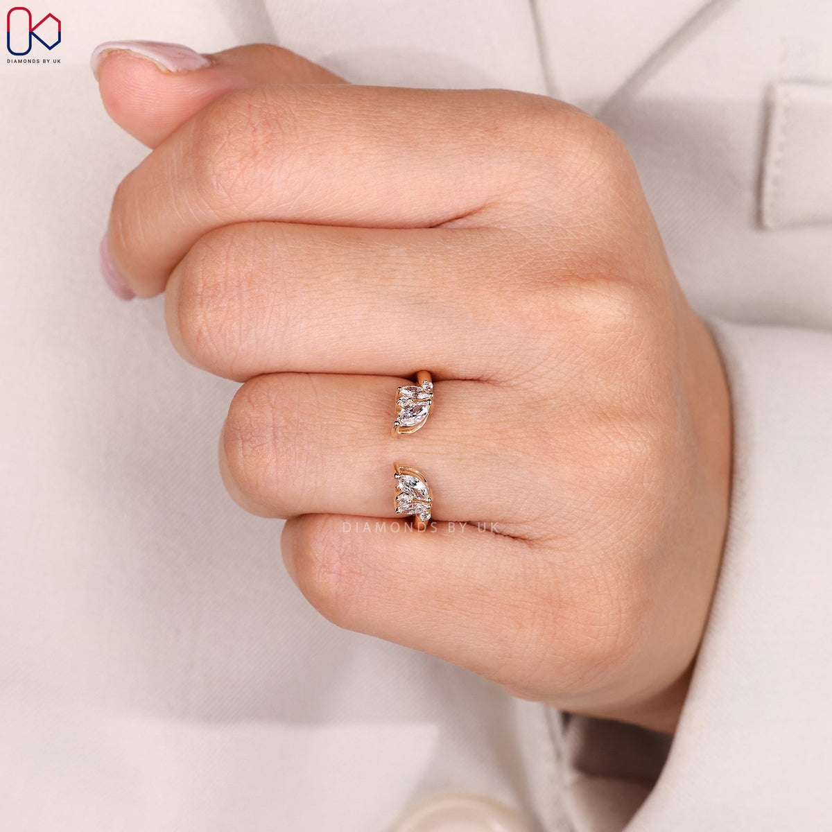 Marquise and Round cut Open Gap Wedding Band