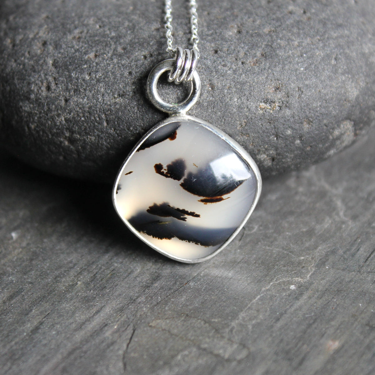 Large Montana Agate Pendant Necklace | Handcrafted Sterling Silver Statement Piece