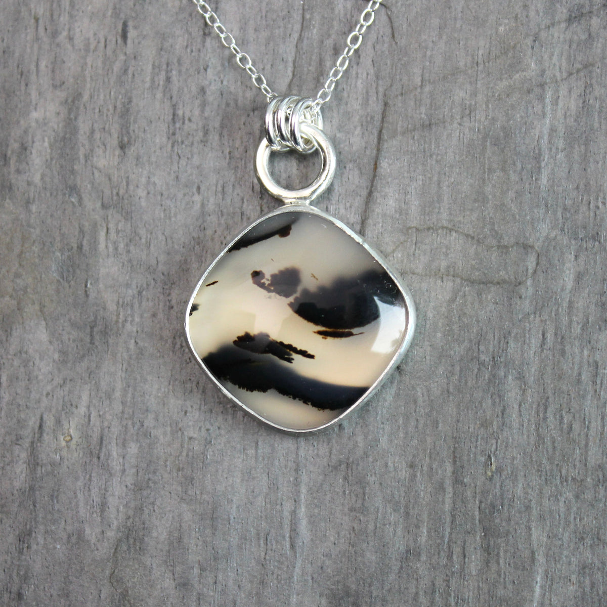 Large Montana Agate Pendant Necklace | Handcrafted Sterling Silver Statement Piece