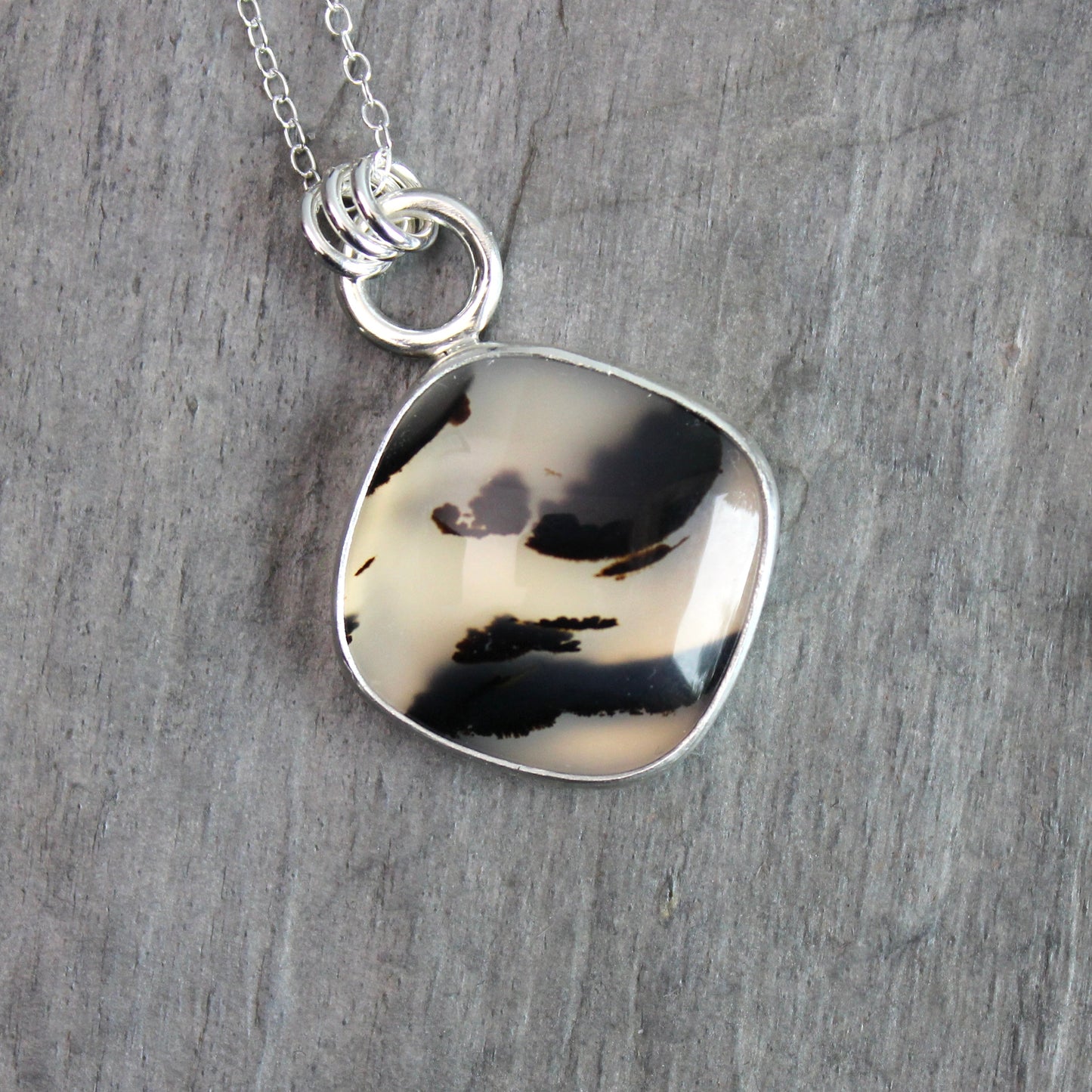 Large Montana Agate Pendant Necklace | Handcrafted Sterling Silver Statement Piece