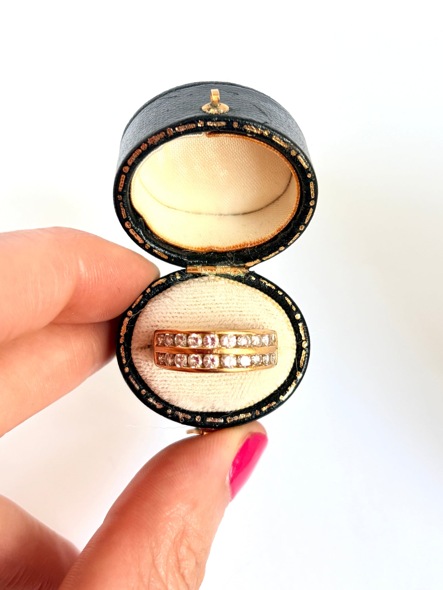 Vintage, 18ct Gold Double Diamond Half Eternity Ring, 6.41g