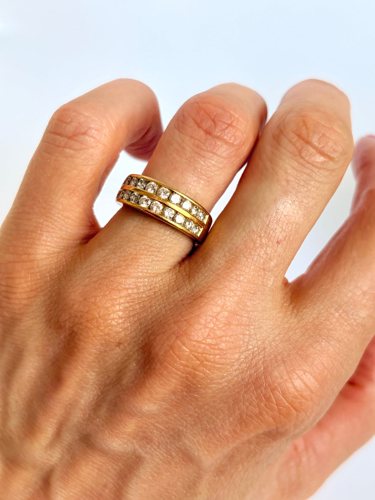 Vintage, 18ct Gold Double Diamond Half Eternity Ring, 6.41g