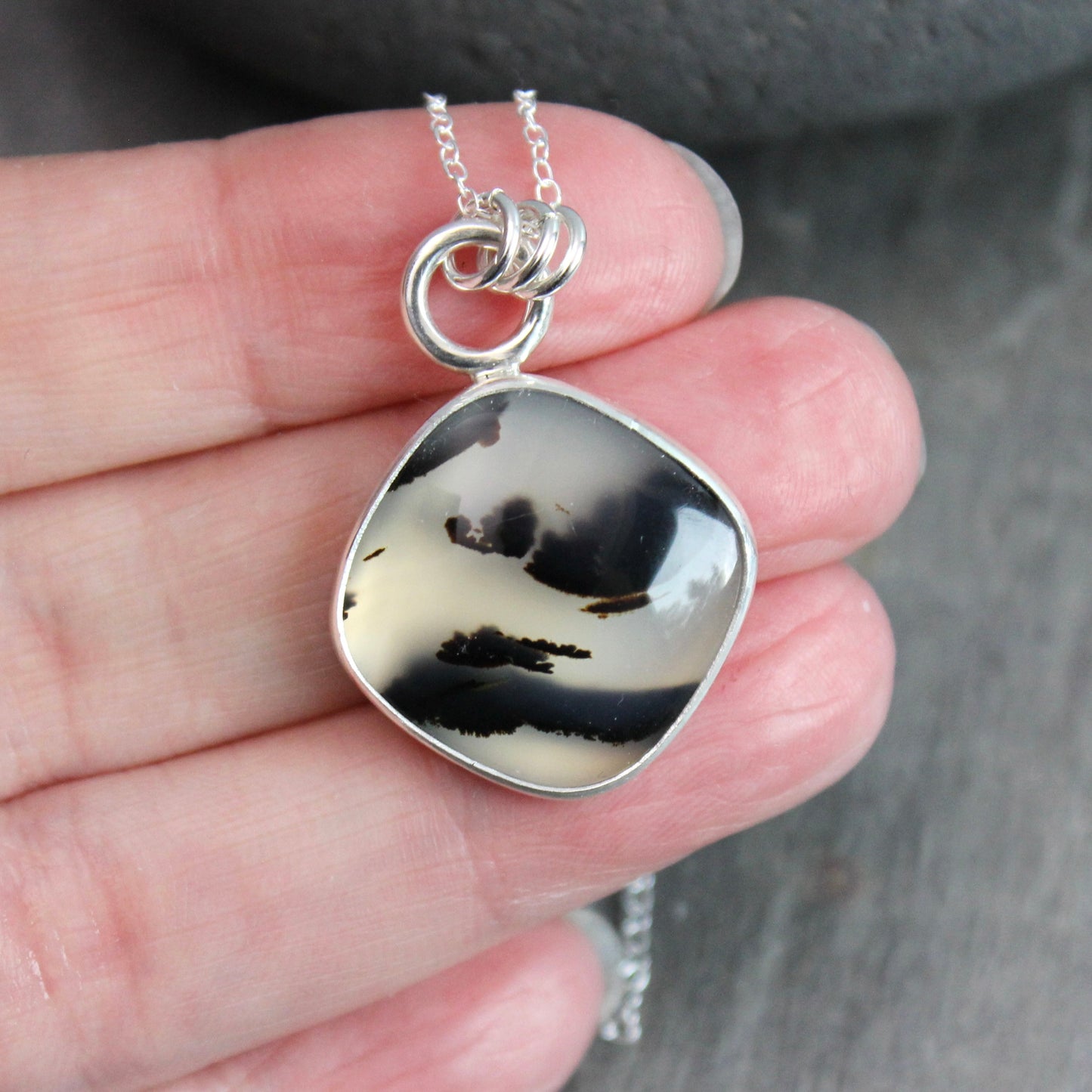 Large Montana Agate Pendant Necklace | Handcrafted Sterling Silver Statement Piece