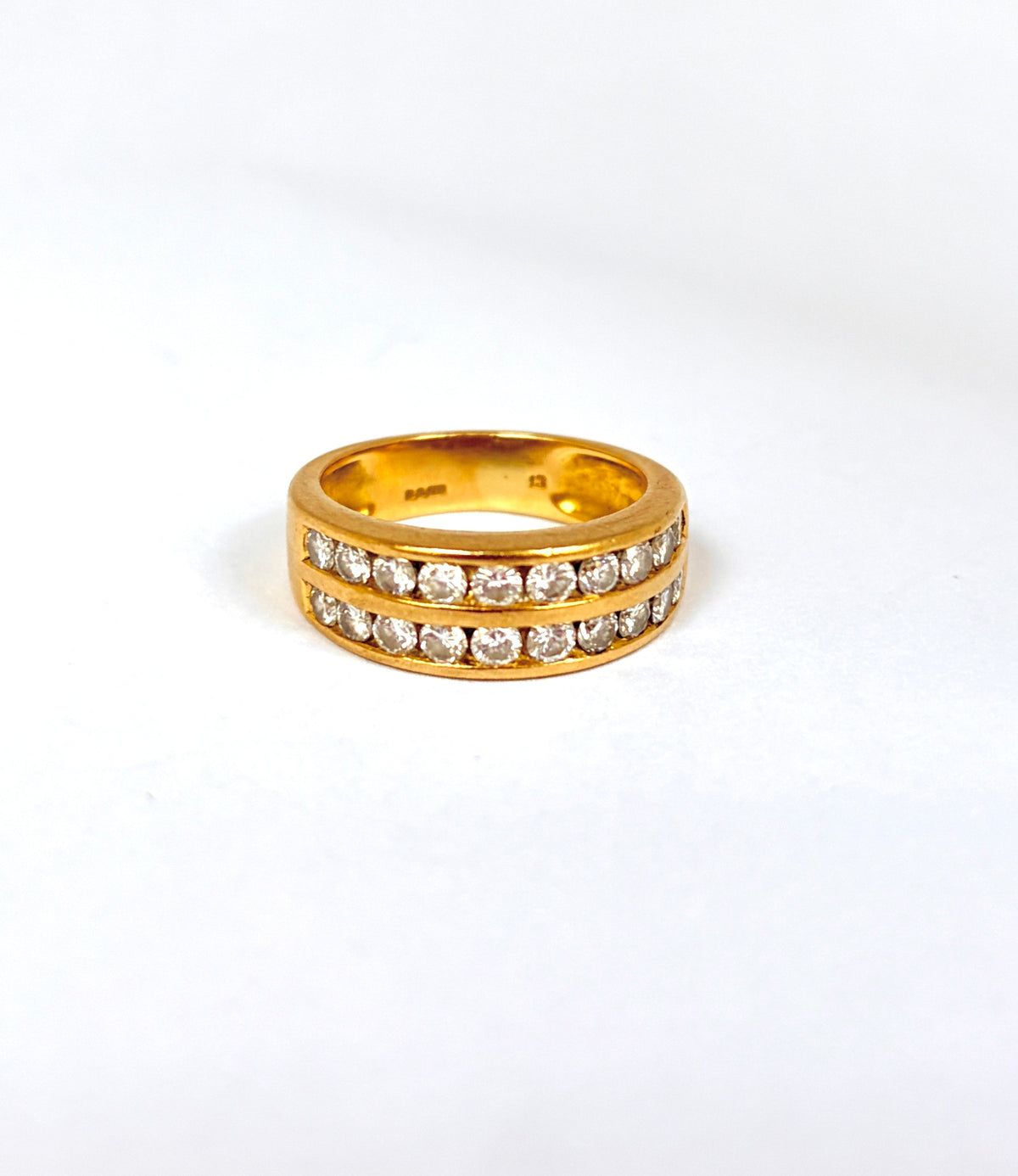 Vintage, 18ct Gold Double Diamond Half Eternity Ring, 6.41g