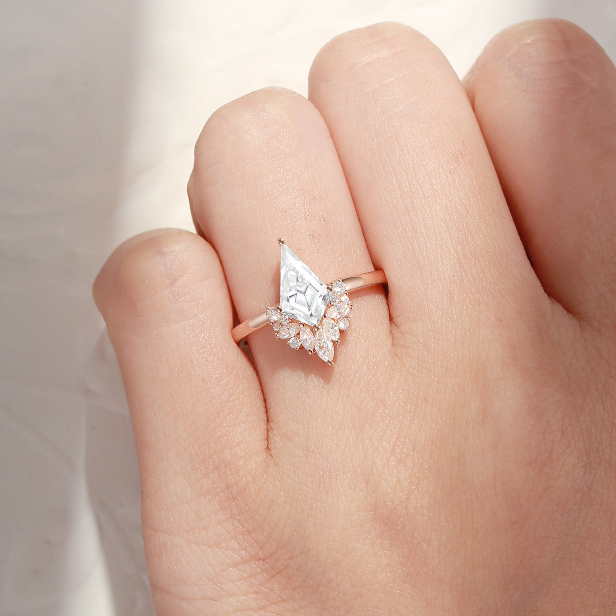 Unique Kite Shaped Moissanite Butterfly Cluster Engagement Ring