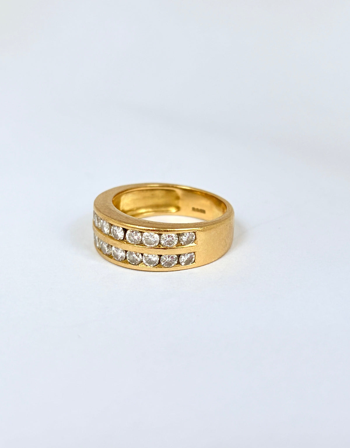 Vintage, 18ct Gold Double Diamond Half Eternity Ring, 6.41g