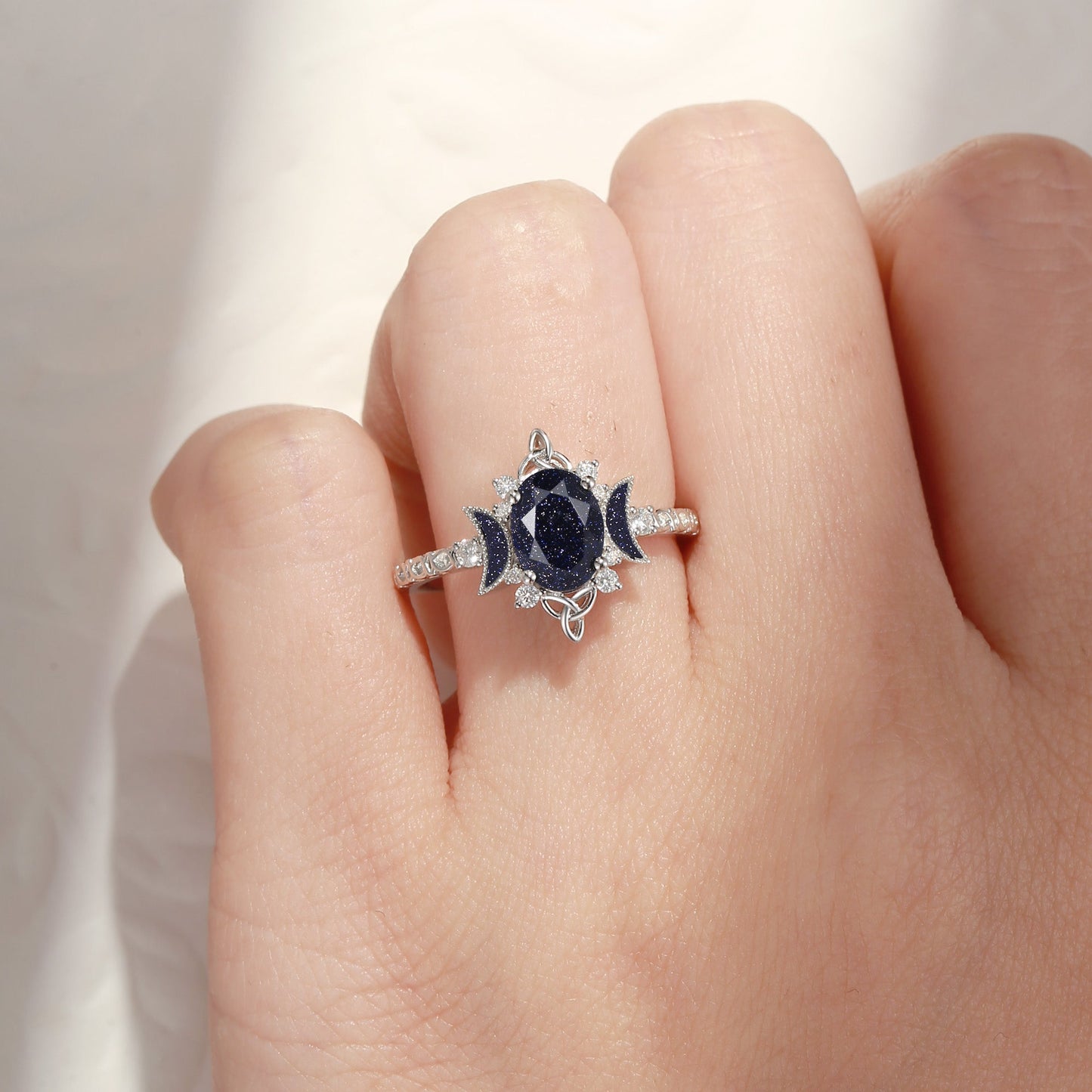Celtic Moon - Vintage Inspired Oval Cut Blue Sandstone Celtic Engagement Ring