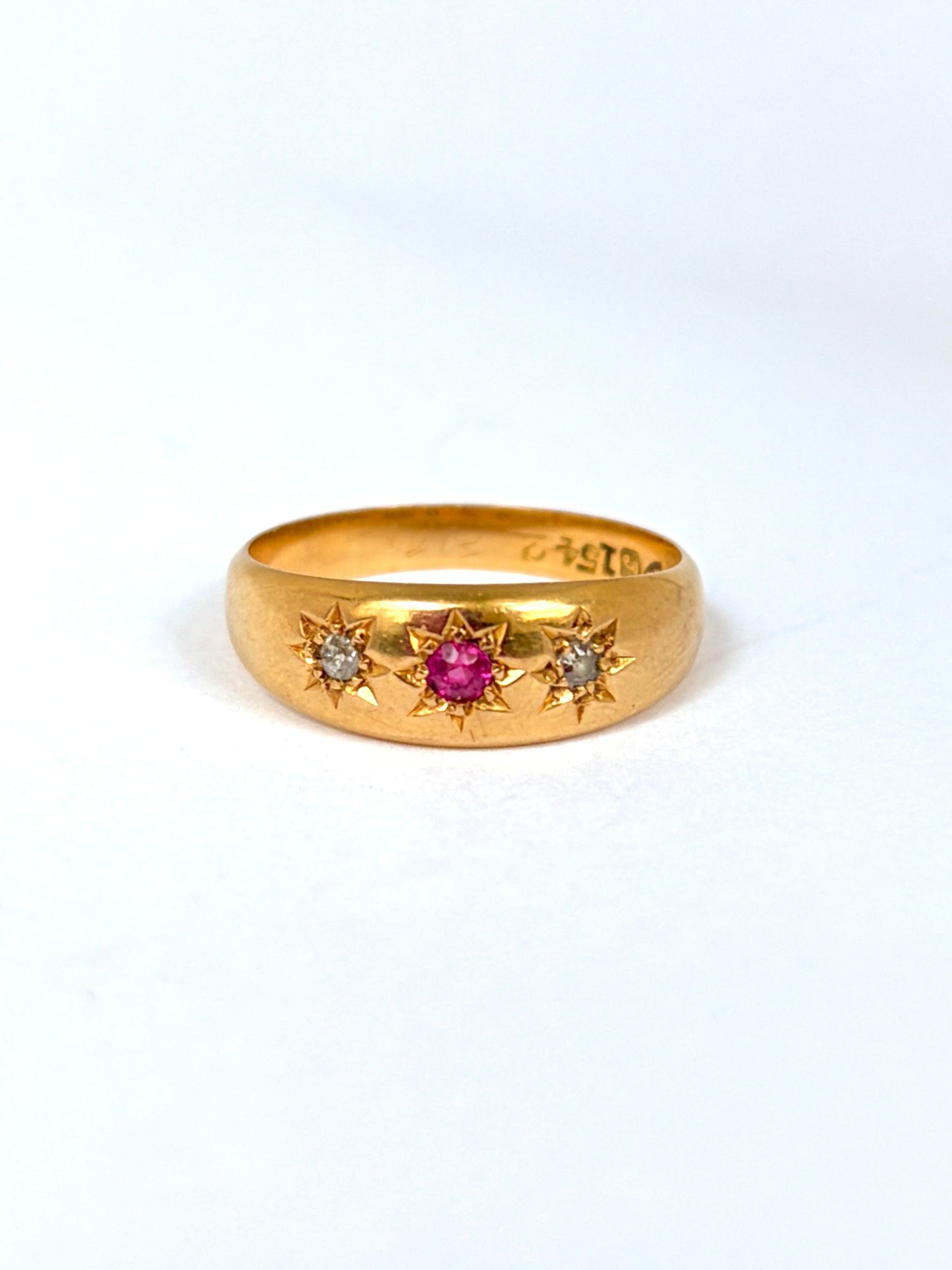 Antique 18ct Ruby And Diamond Star Ring, Hallmarked for 18ct Gold, Birmingham 1906