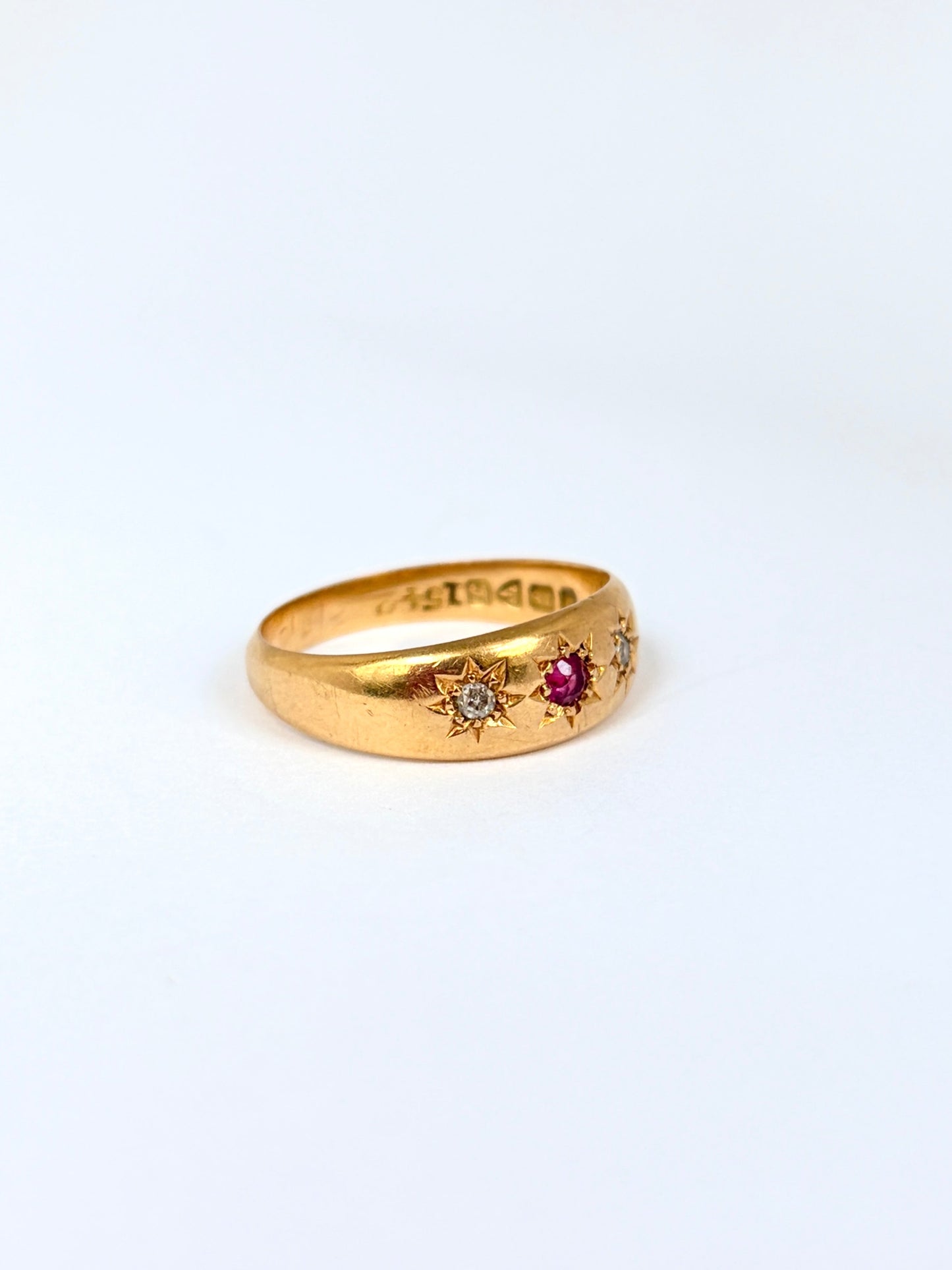 Antique 18ct Ruby And Diamond Star Ring, Hallmarked for 18ct Gold, Birmingham 1906