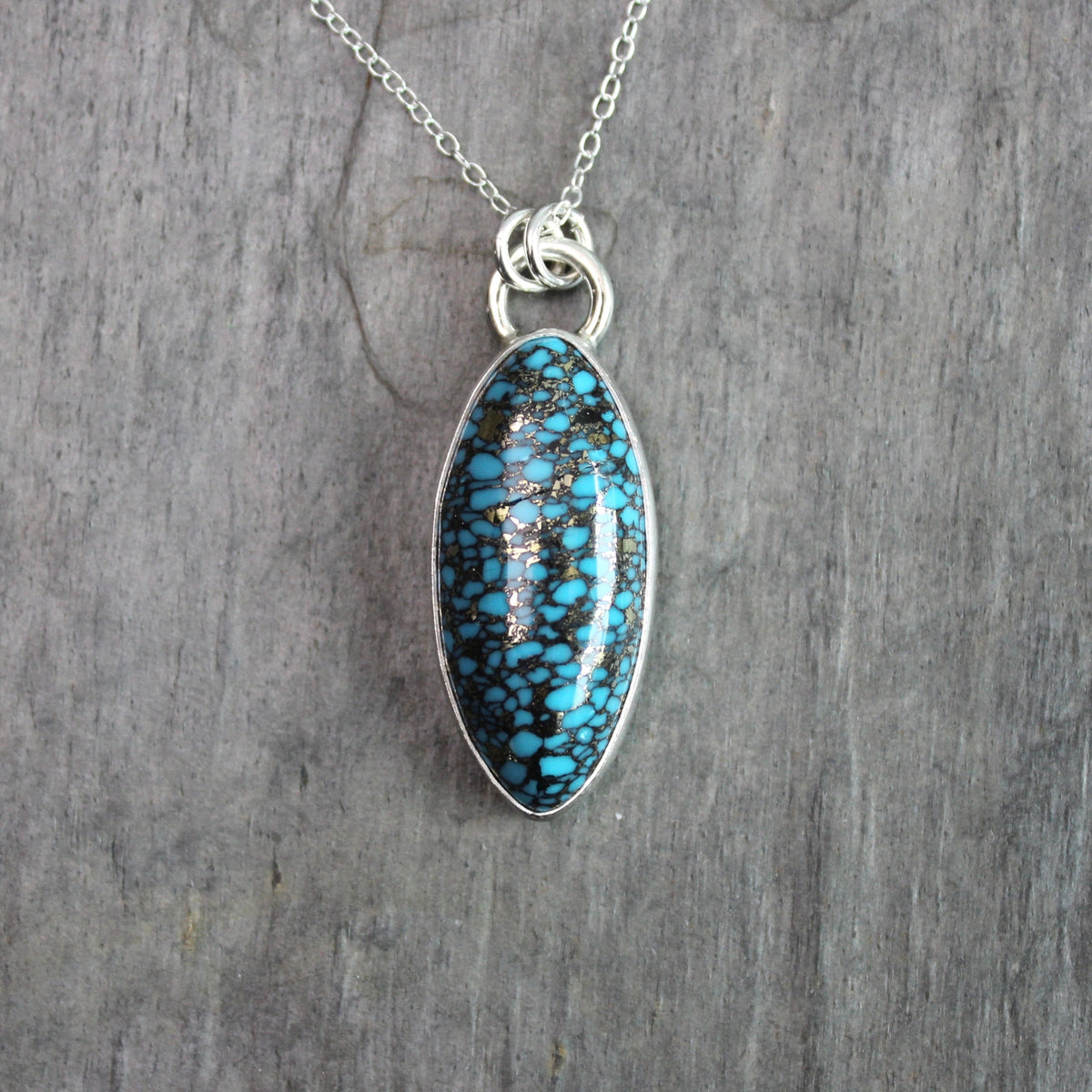Spider Web Turquoise with Pyrite Pendant Necklace | Sterling Silver | Handmade Artisan Jewelry