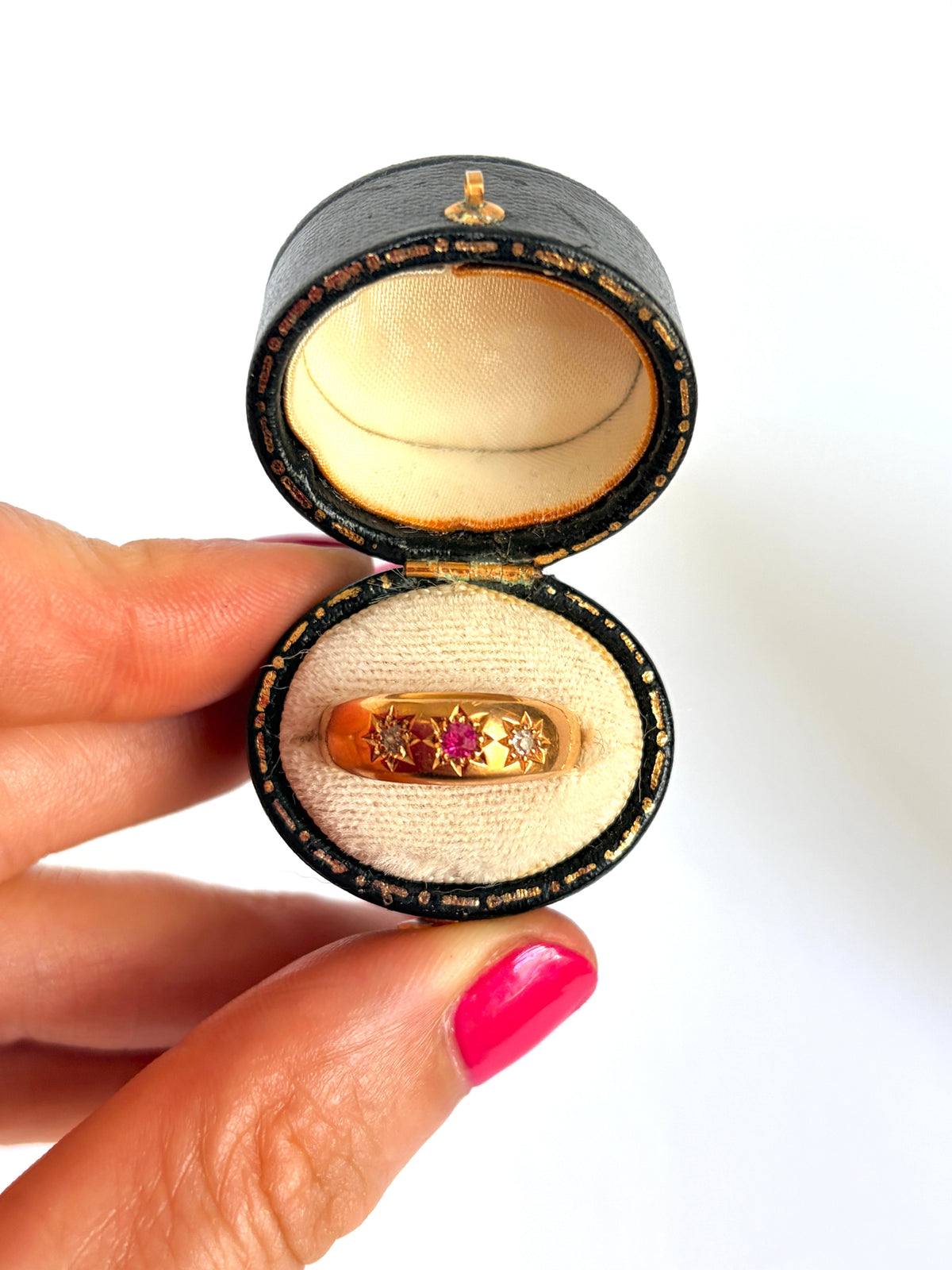 Antique 18ct Ruby And Diamond Star Ring, Hallmarked for 18ct Gold, Birmingham 1906
