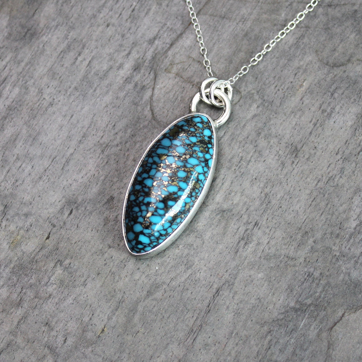 Spider Web Turquoise with Pyrite Pendant Necklace | Sterling Silver | Handmade Artisan Jewelry