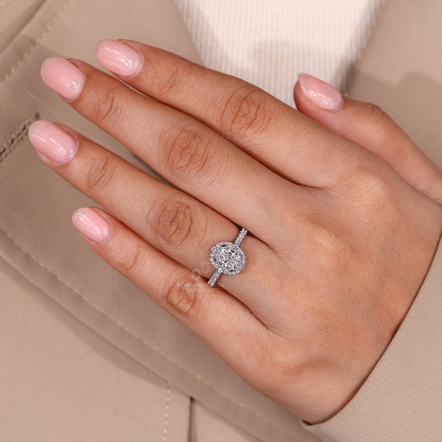 Elongated Cushion Engagement Ring in Cathedral Setting