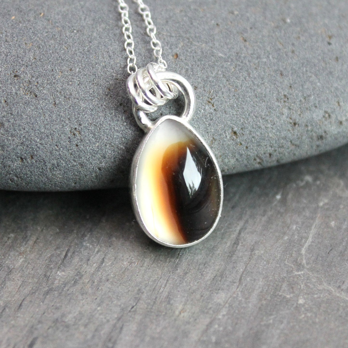Small Teardrop Montana Agate Pendant Necklace | Handcrafted Sterling Silver Jewelry