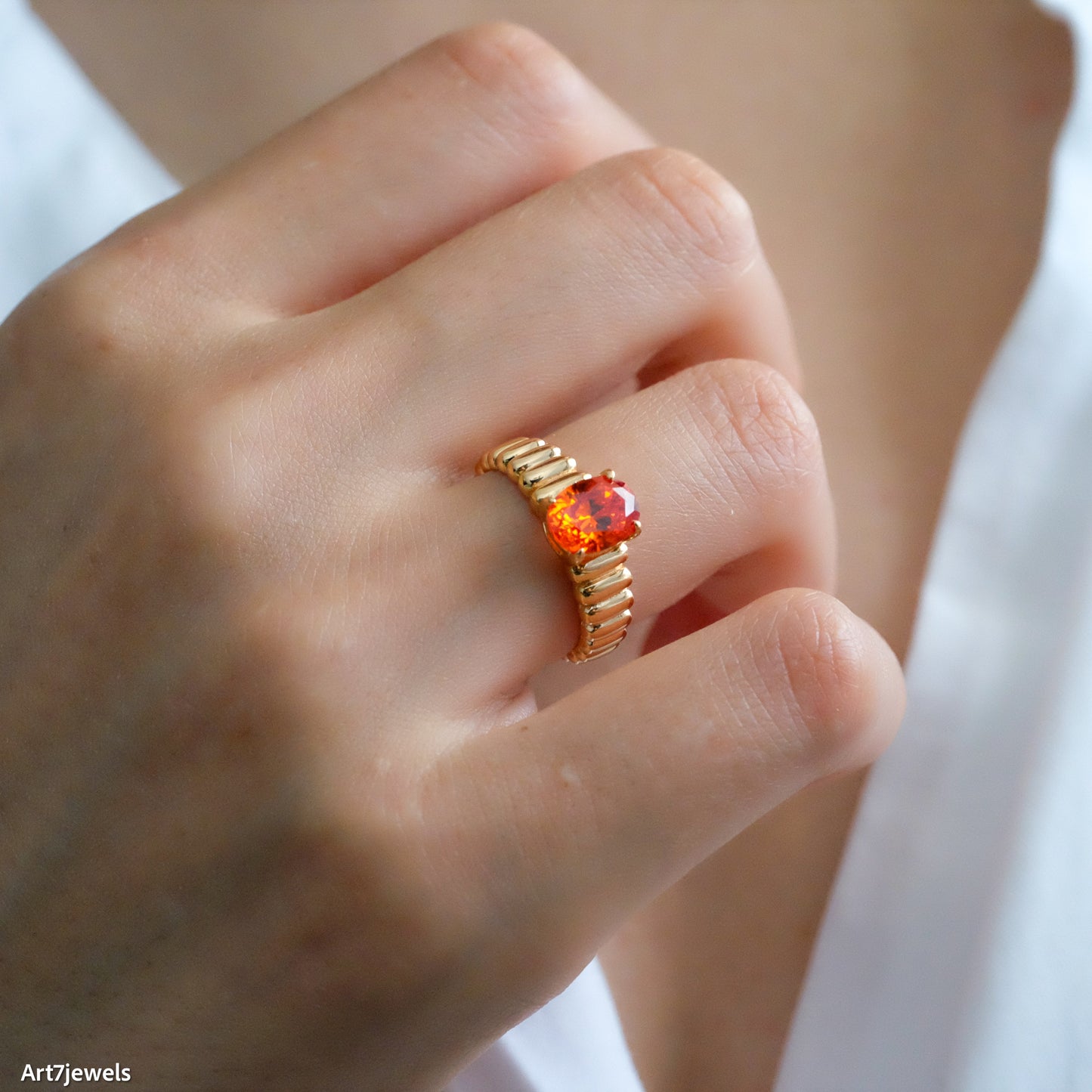 Orange Sapphire Ring