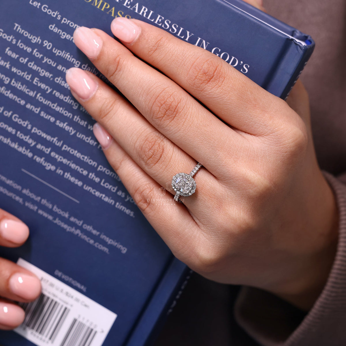 Elongated Cushion Engagement Ring in Cathedral Setting