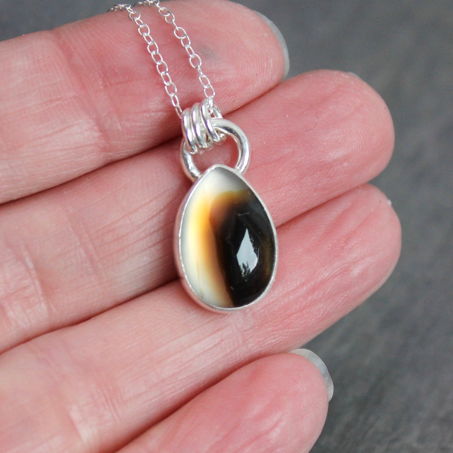 Small Teardrop Montana Agate Pendant Necklace | Handcrafted Sterling Silver Jewelry