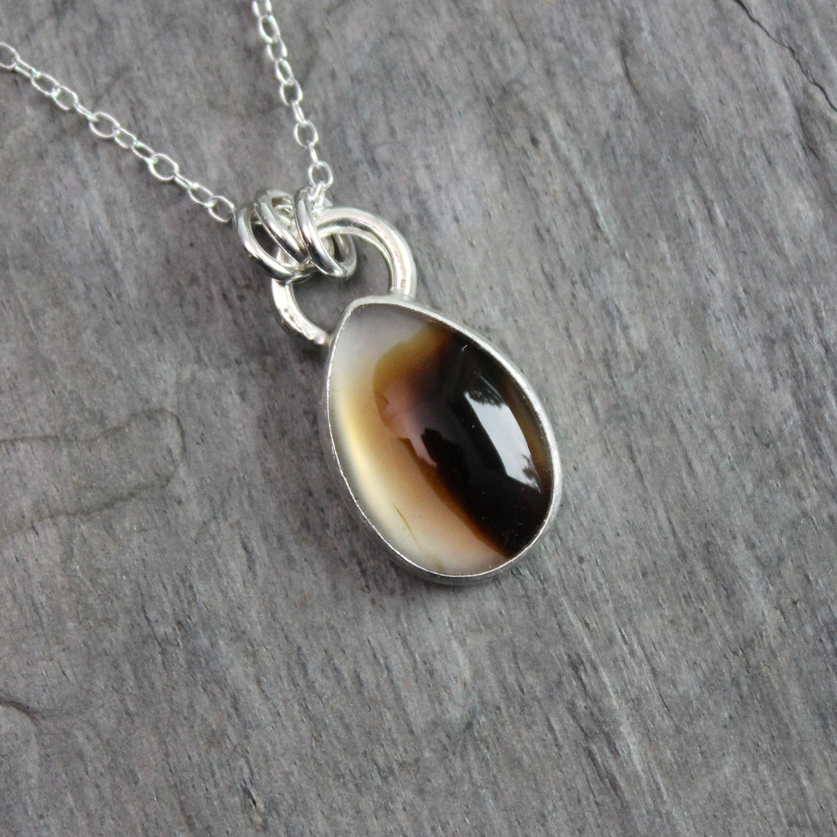 Small Teardrop Montana Agate Pendant Necklace | Handcrafted Sterling Silver Jewelry