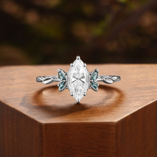 Butterfly Marquise Cut Moissanite Leaf Engagement Ring - Nox