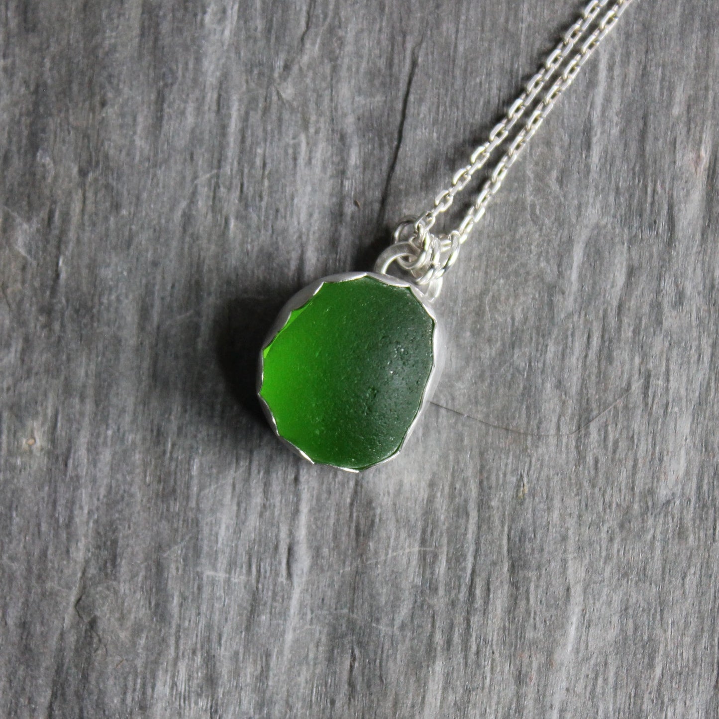 Lime Green UV Uranium Sea Glass Necklace | Sterling Silver | Handmade