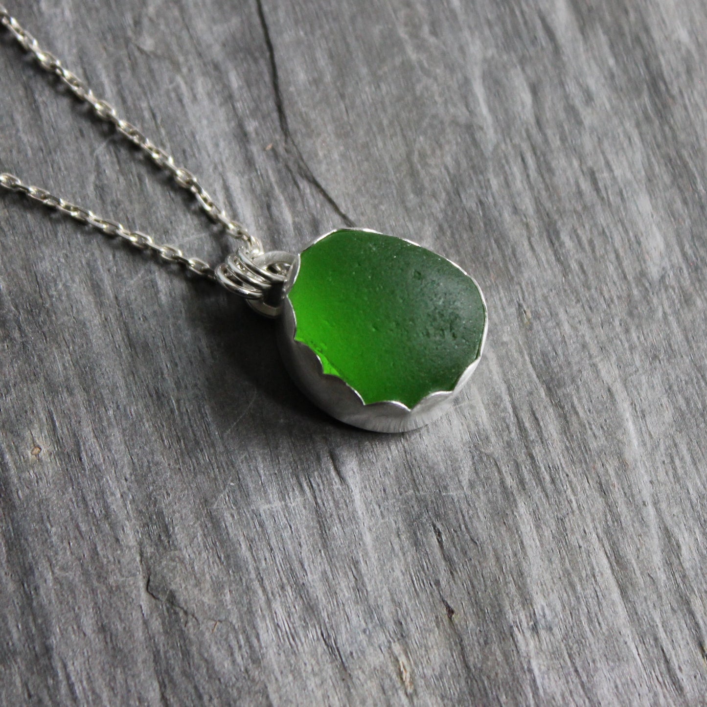 Lime Green UV Uranium Sea Glass Necklace | Sterling Silver | Handmade
