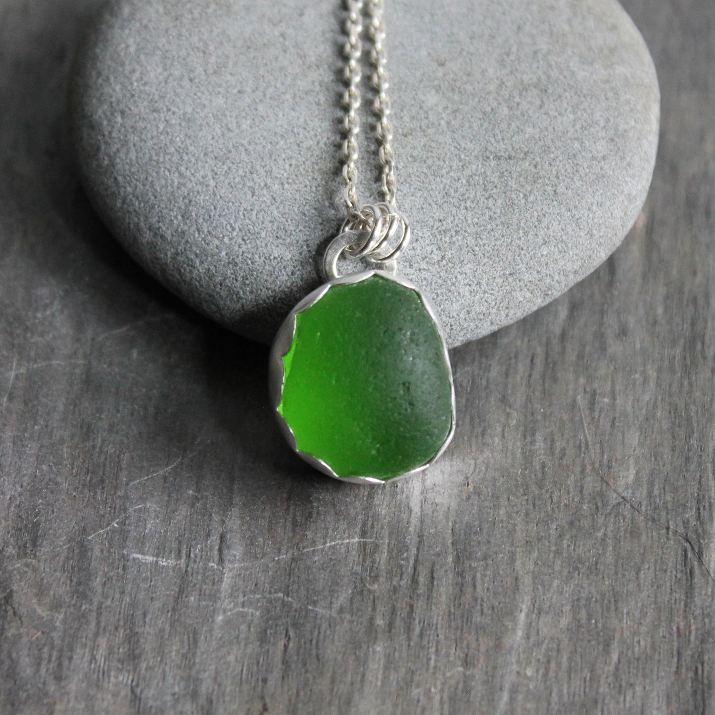 Lime Green UV Sea Glass Lime Necklace