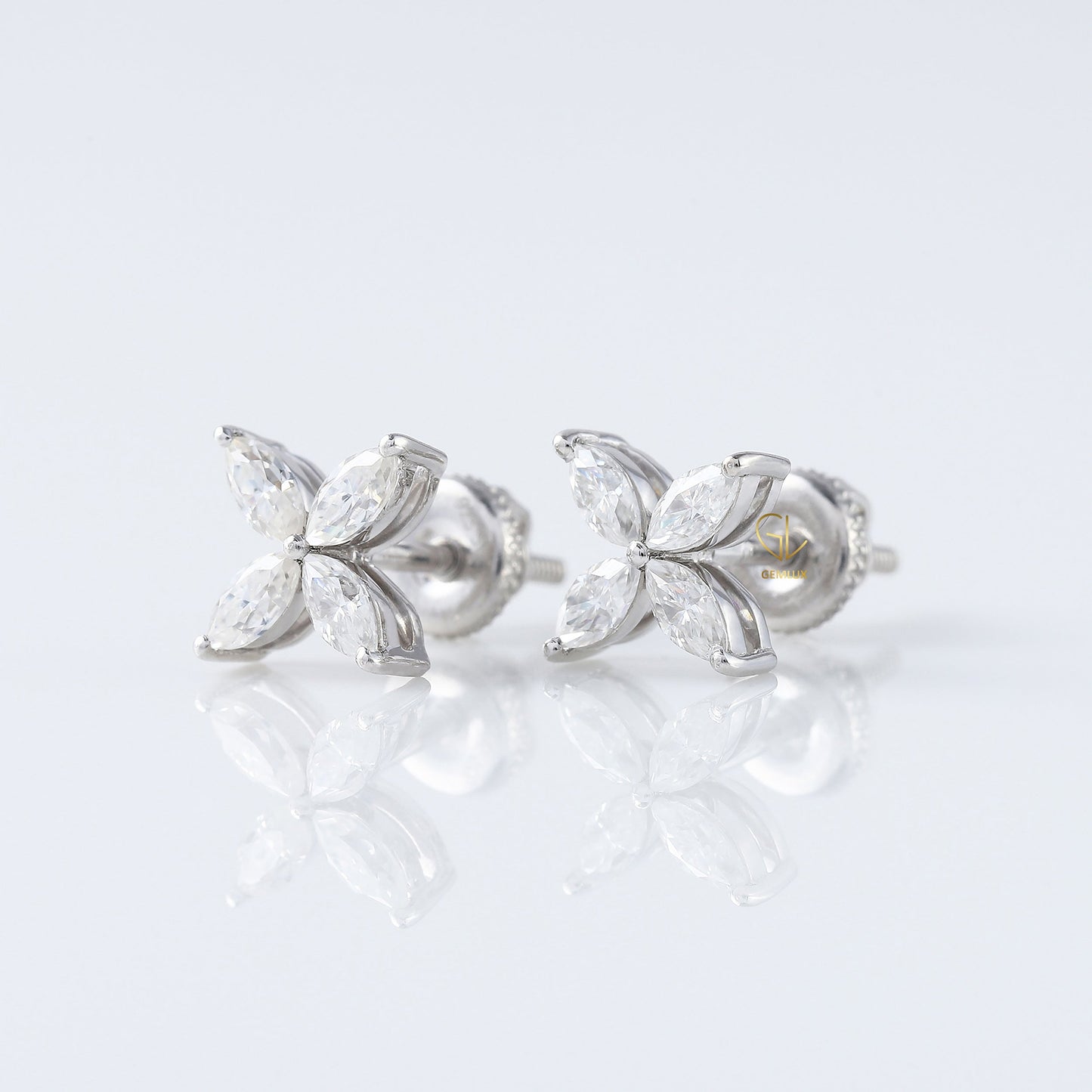Four Stone Marquise Cut Lab Grown Flower Stud Earrings