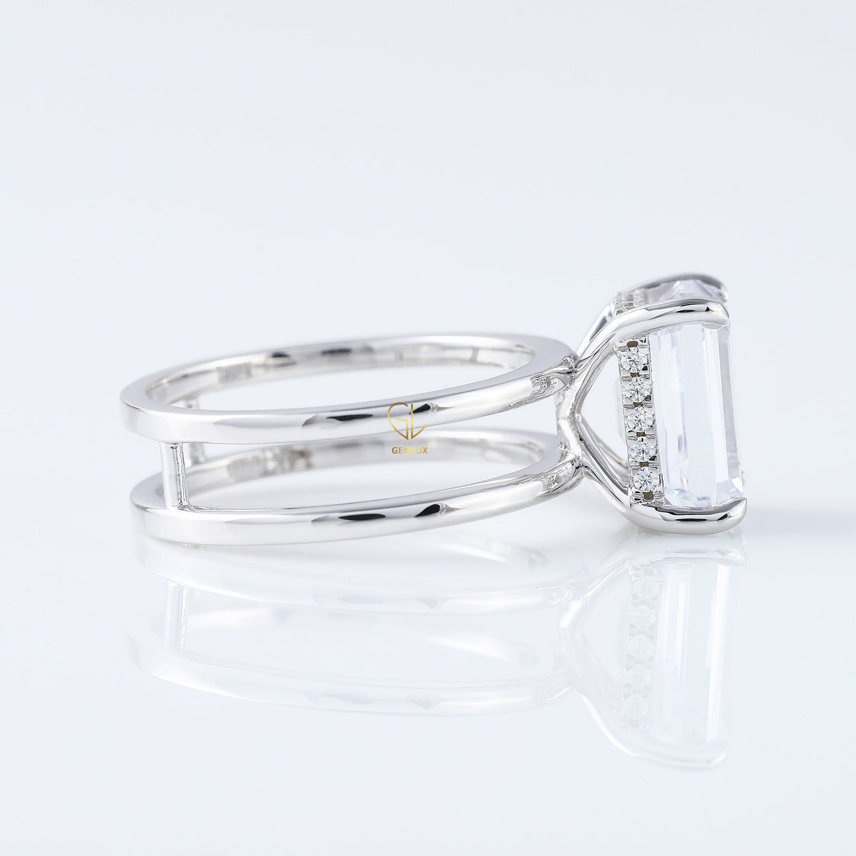 4ct Emerald Cut Lab Grown Double Band Solitaire Ring
