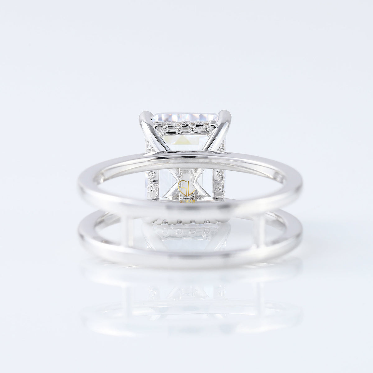 4ct Emerald Cut Lab Grown Double Band Solitaire Ring
