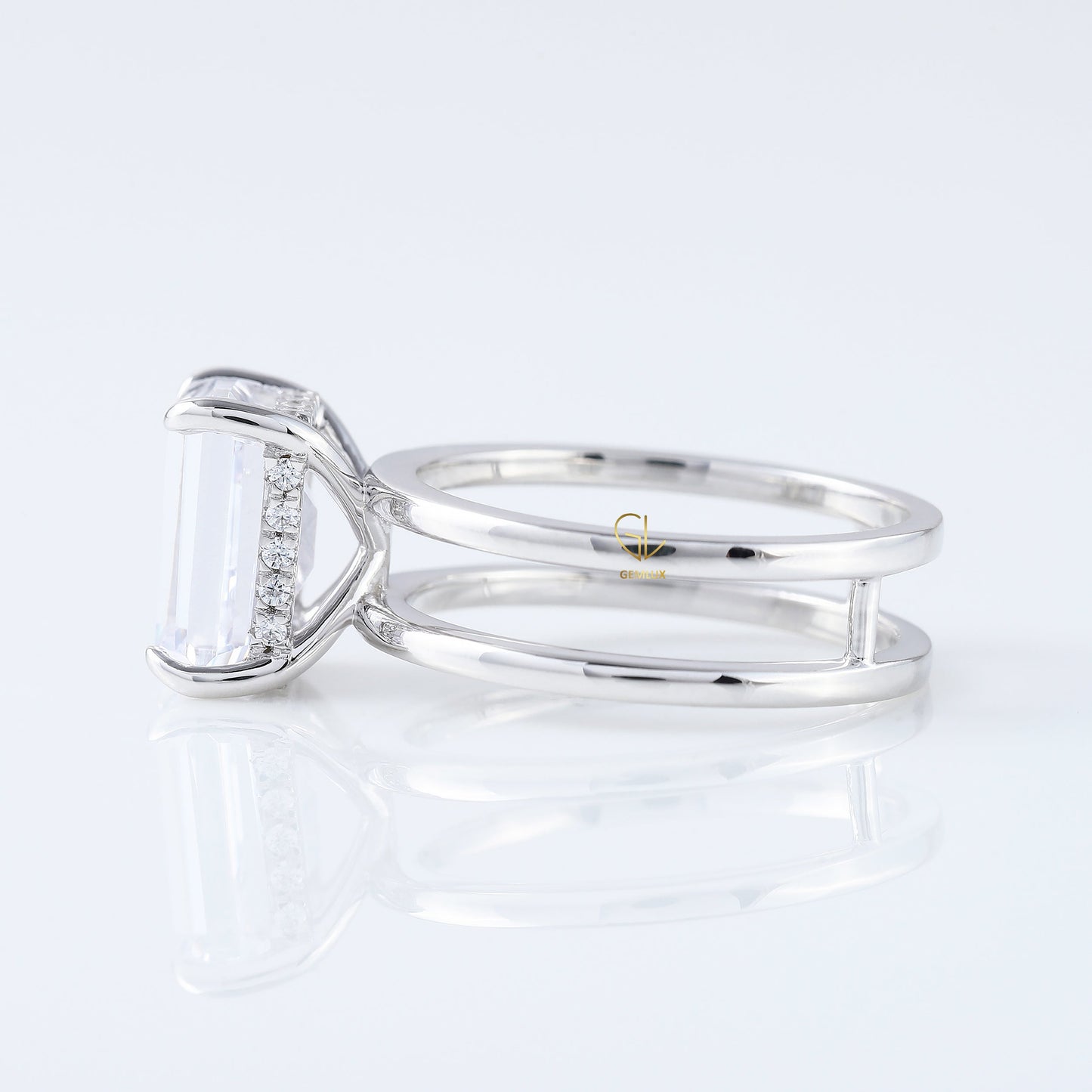 4ct Emerald Cut Lab Grown Double Band Solitaire Ring