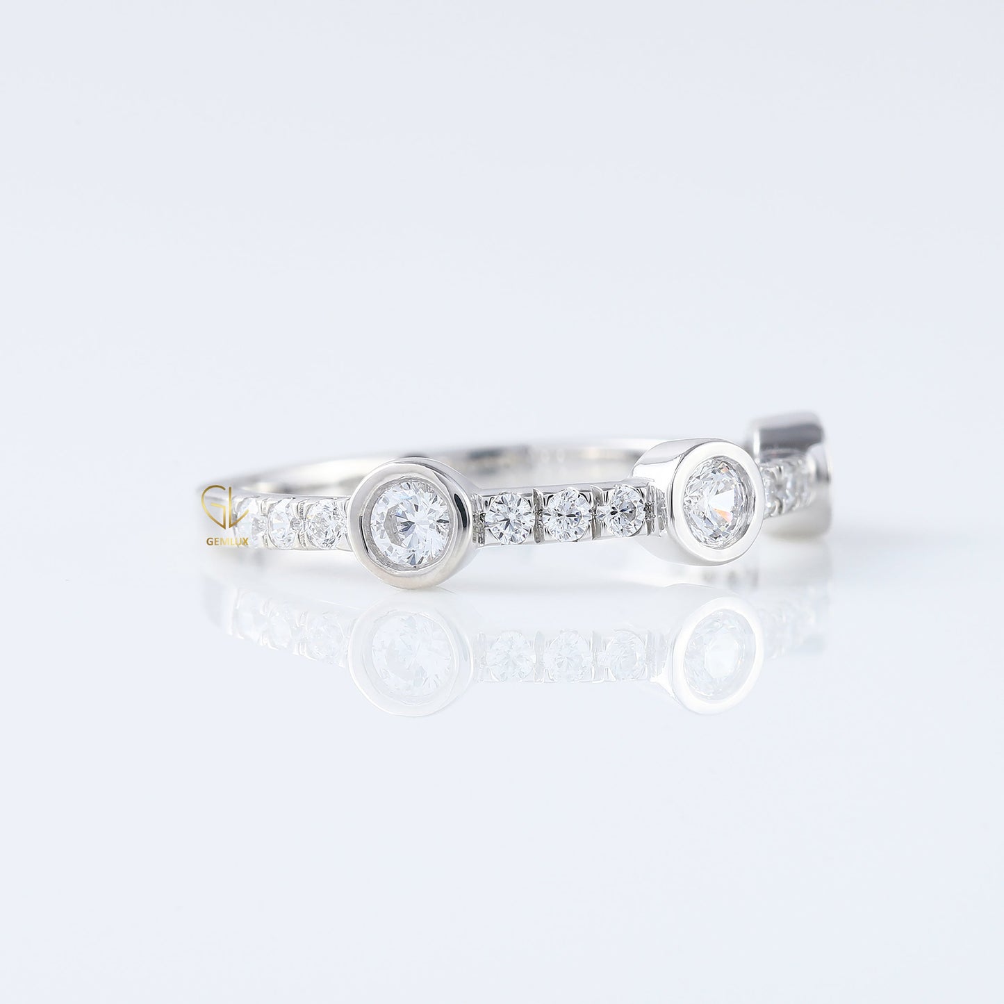Three Stone Bubble Style Round Lab Grown Bezel Set Eternity Band