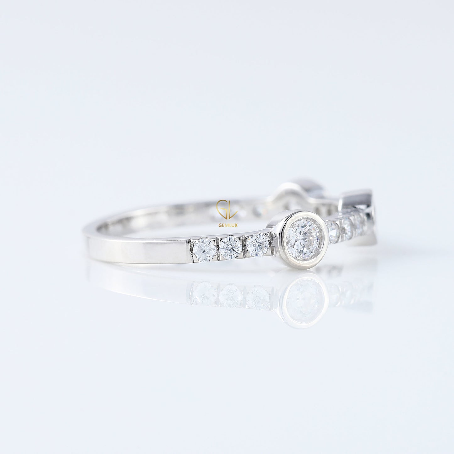 Bubble Style Three Stone Round Moissanite Bezel Set Eternity Band