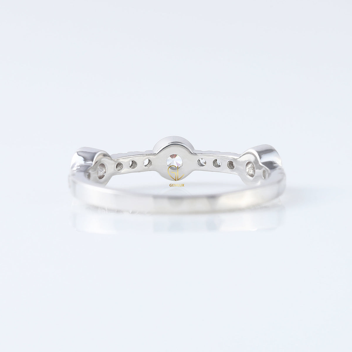 Bubble Style Three Stone Round Moissanite Bezel Set Eternity Band