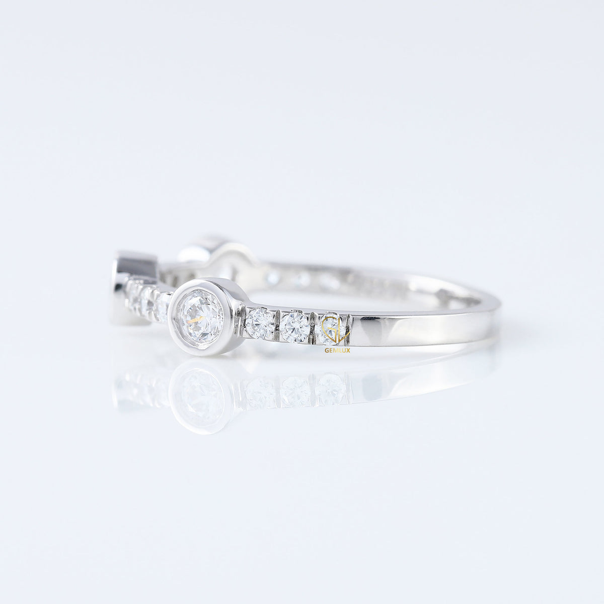 Three Stone Bubble Style Round Lab Grown Bezel Set Eternity Band
