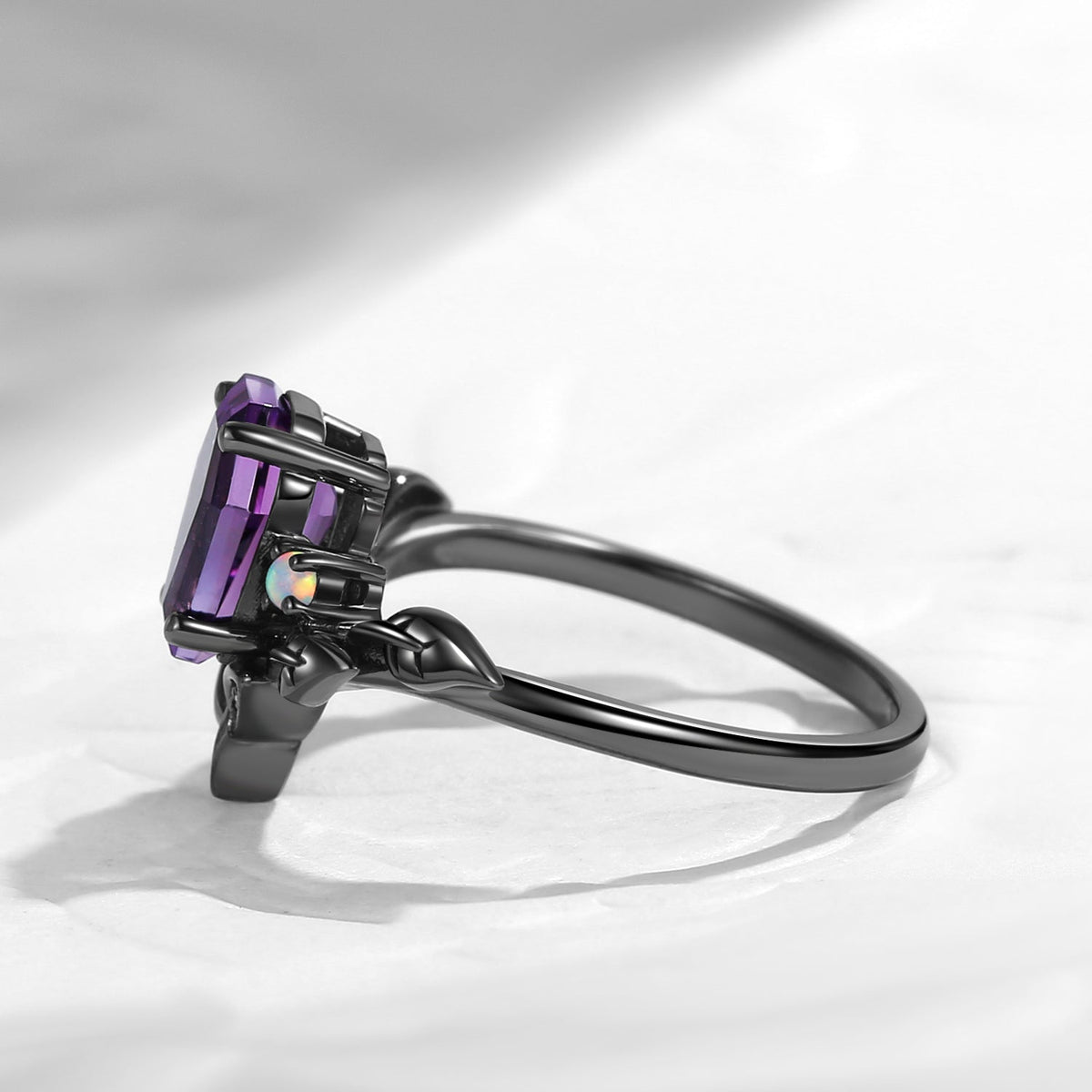 Celtic Calendar | 1.21-2.17 | Coffin Amethyst Nature Inspired Rowan Leafy Celtic Engagement Ring