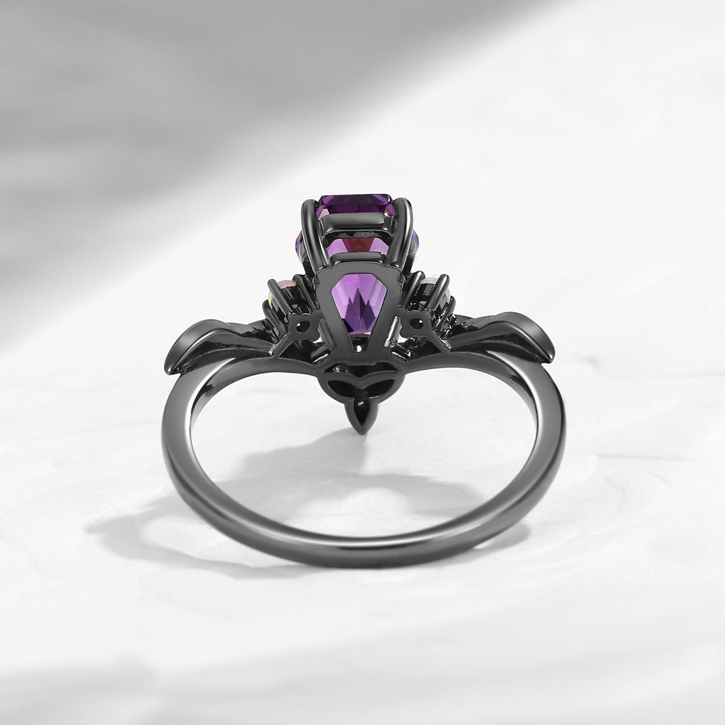 Celtic Calendar | 1.21-2.17 | Coffin Amethyst Nature Inspired Rowan Leafy Celtic Engagement Ring