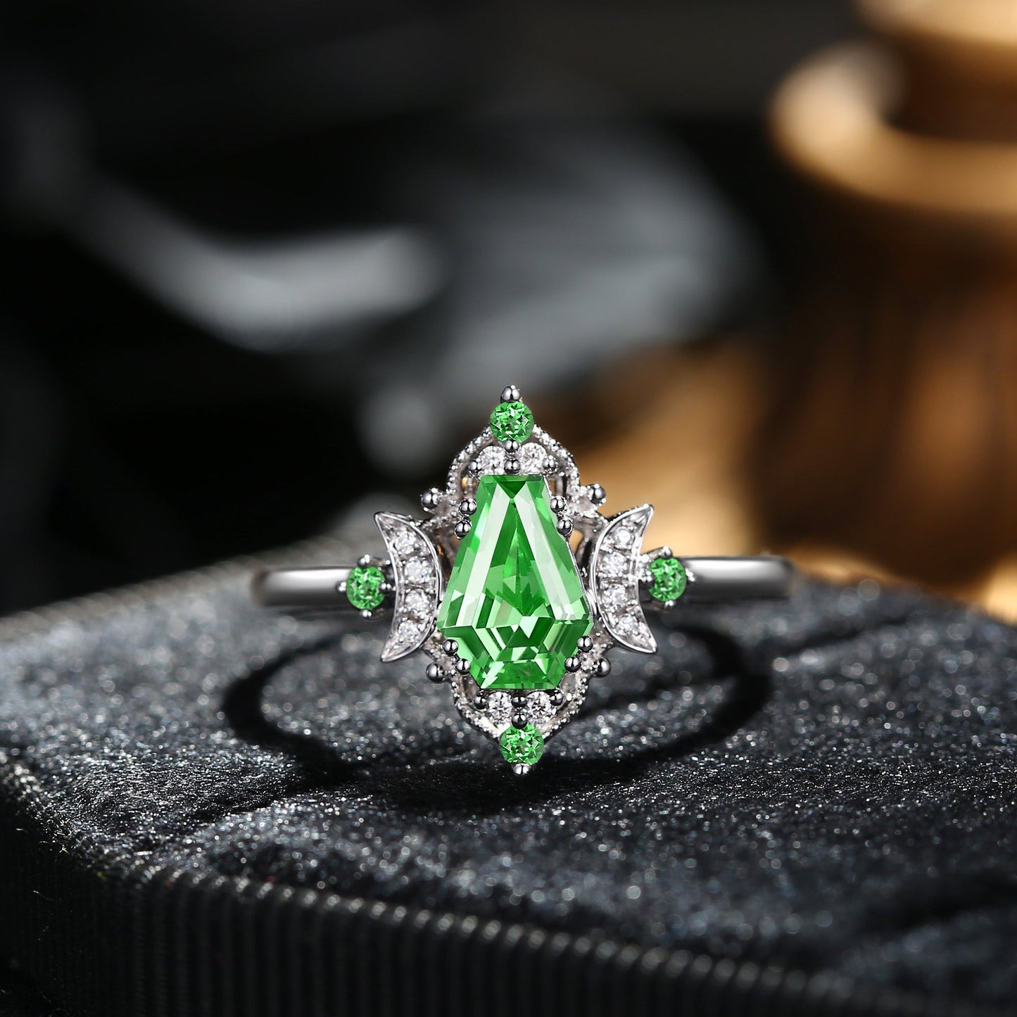 Crescent Moon｜Unique Coffin Lab Tsavorite Engagement Ring - 'Evermore'