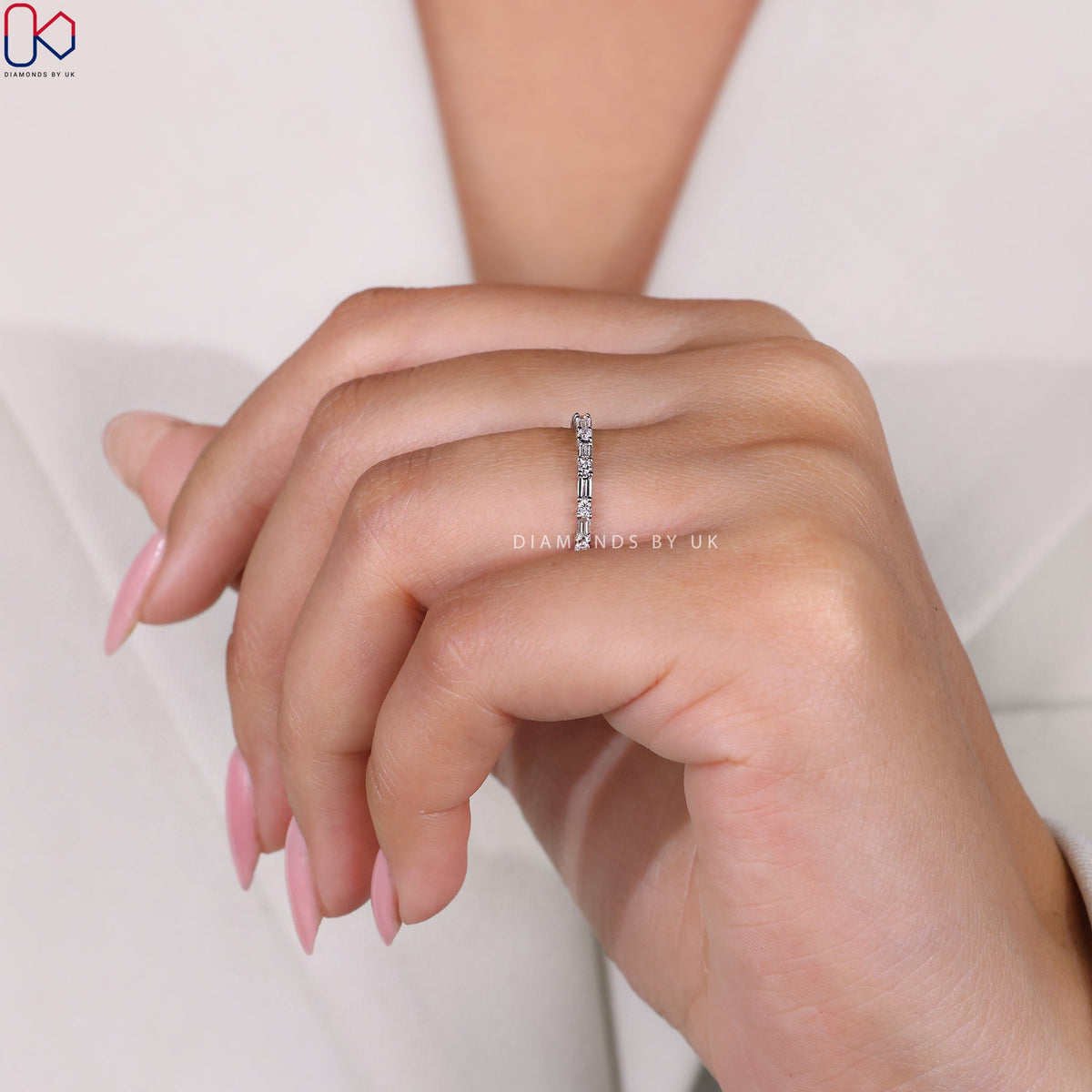 White Gold Baguette And Round Eternity Band
