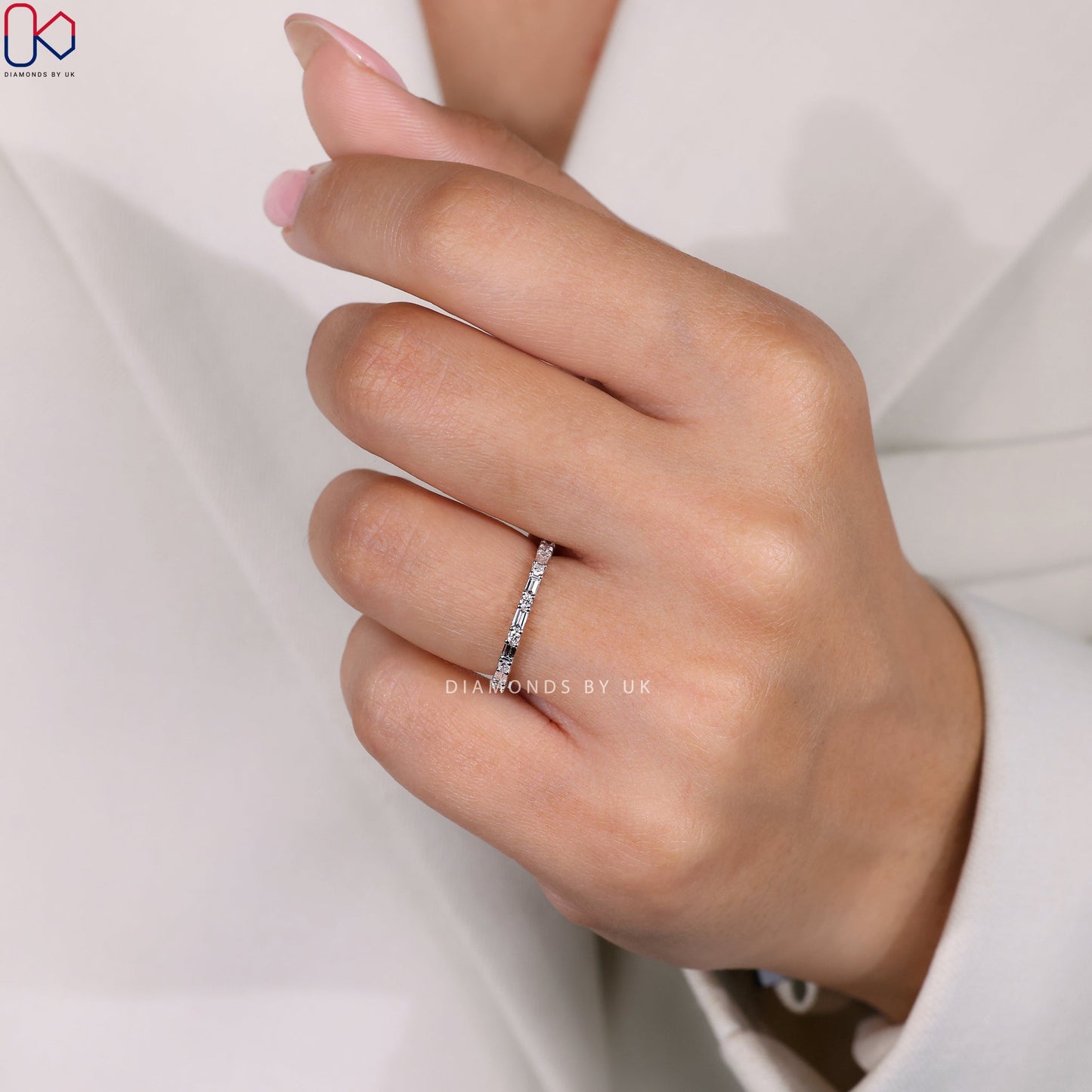 White Gold Baguette And Round Eternity Band