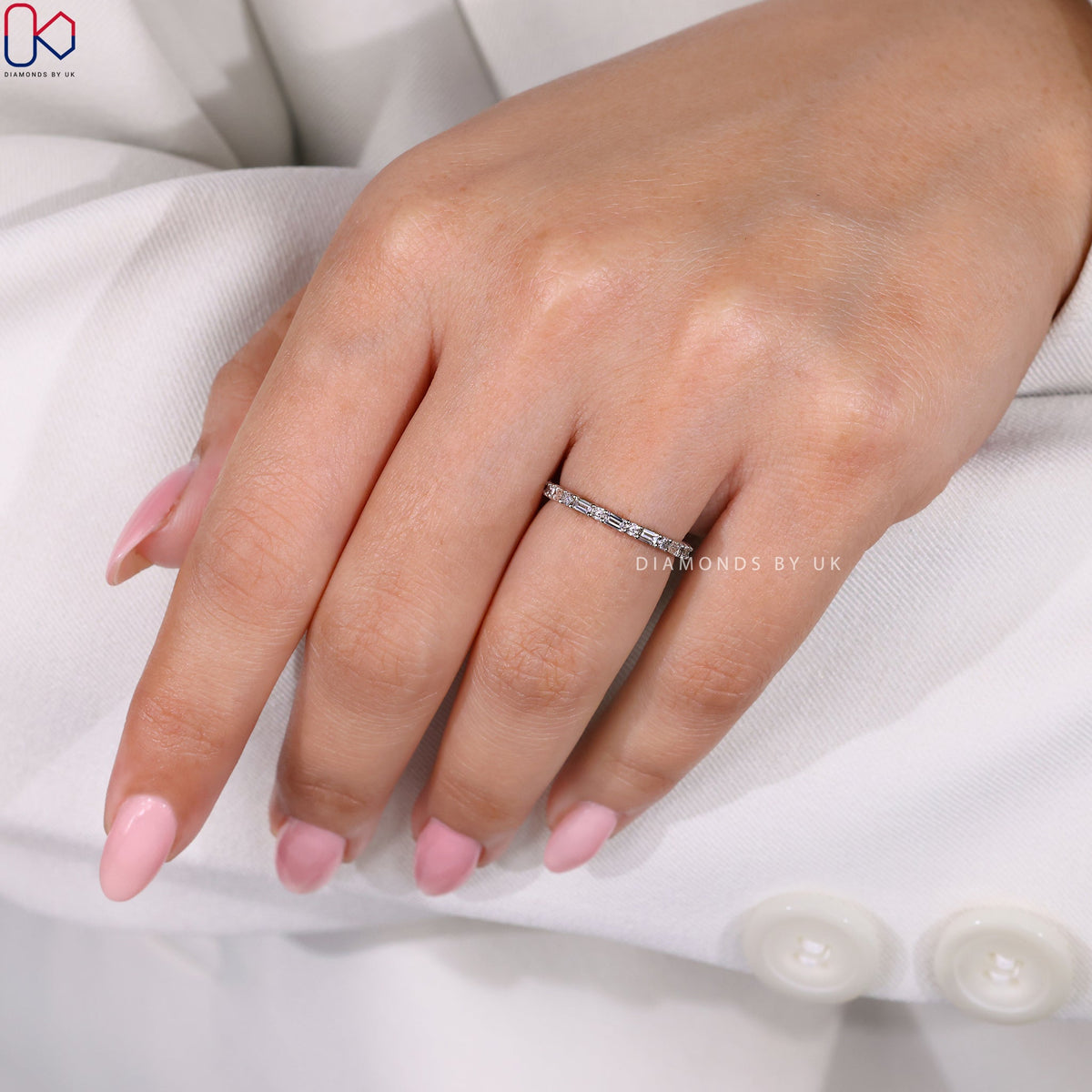 White Gold Baguette And Round Eternity Band
