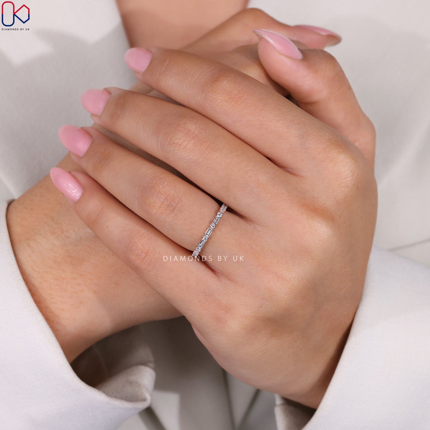 White Gold Baguette And Round Eternity Band