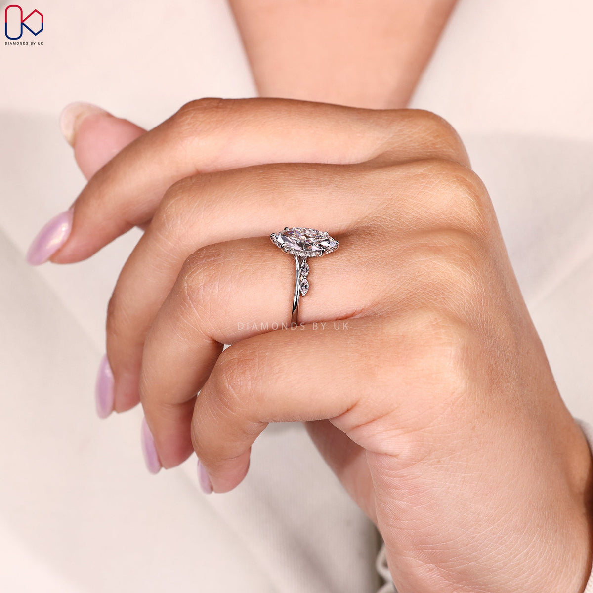 Hidden Halo Marquise Cut Engagement Ring