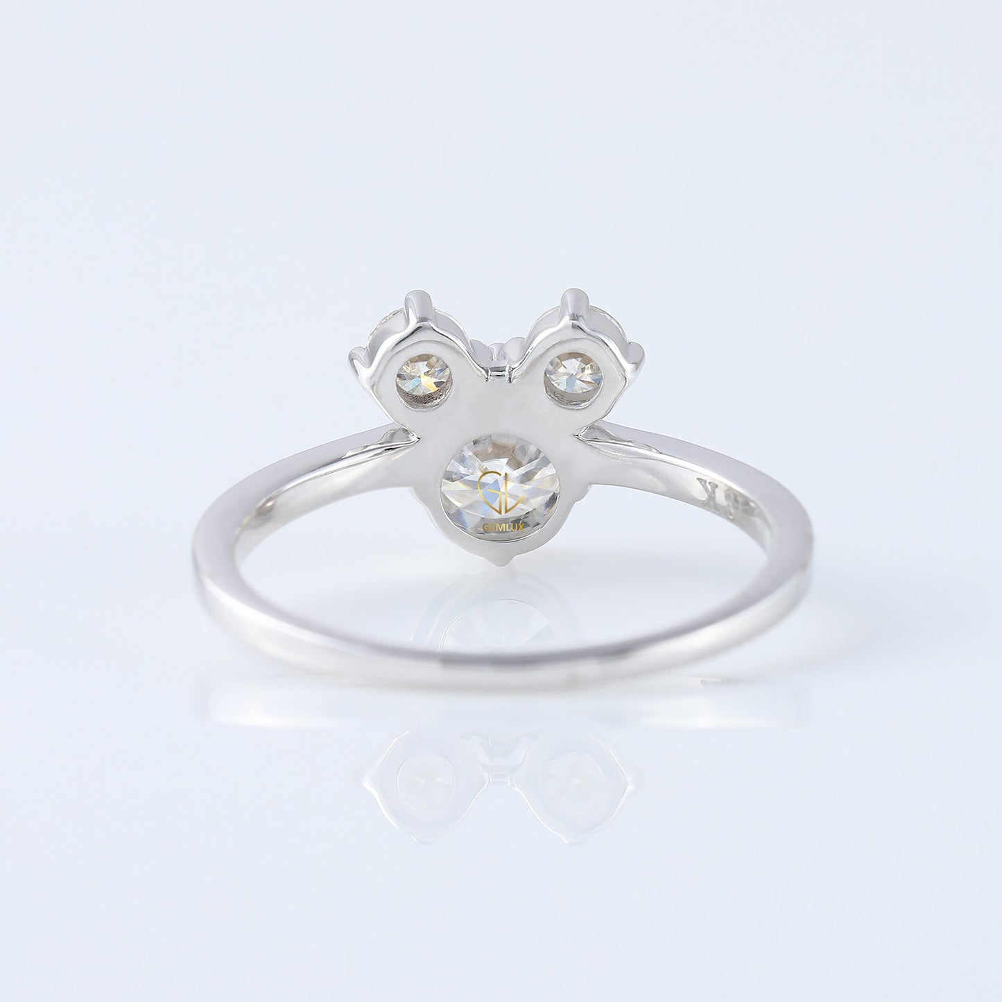 Three Stone Round Moissanite Mouse Ears Fairy Tale Ring